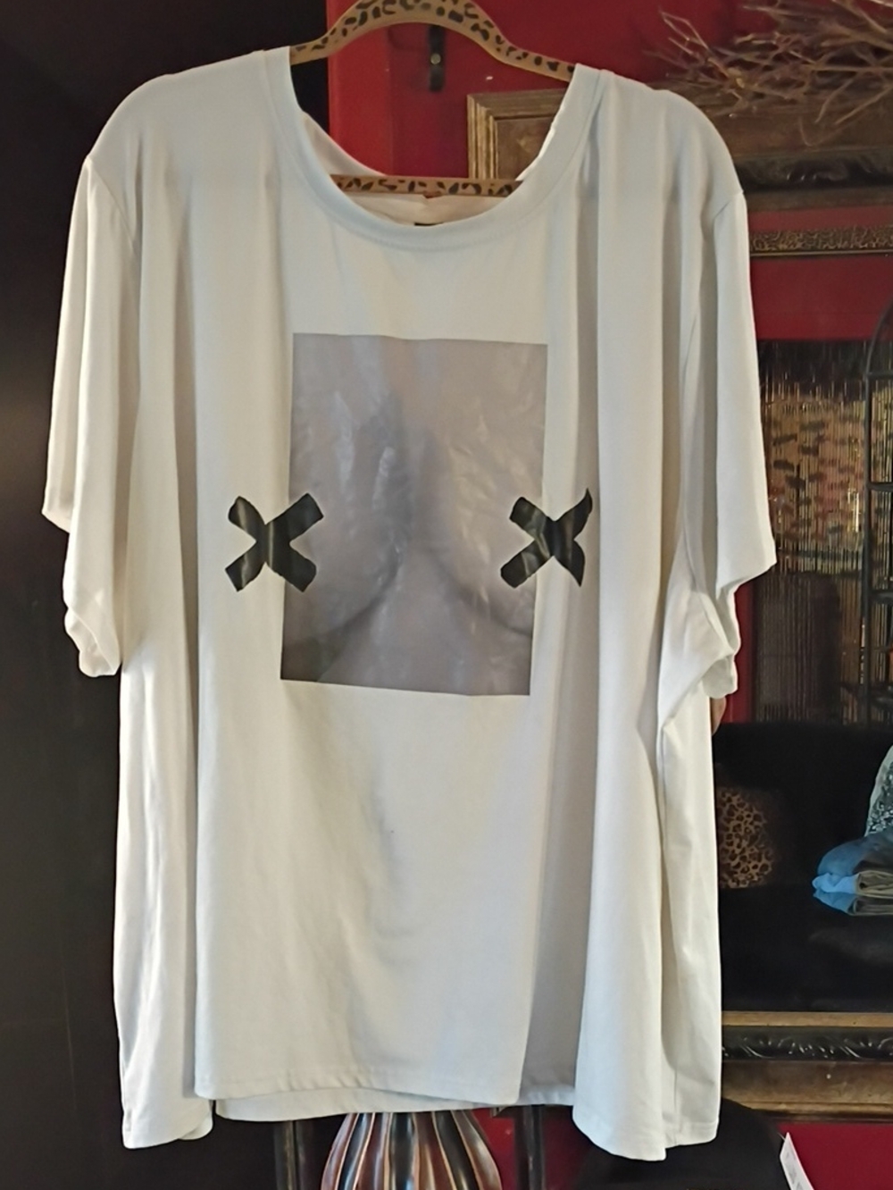 SHEIN White Short-Sleeve Graphic Tee with Black X Detail